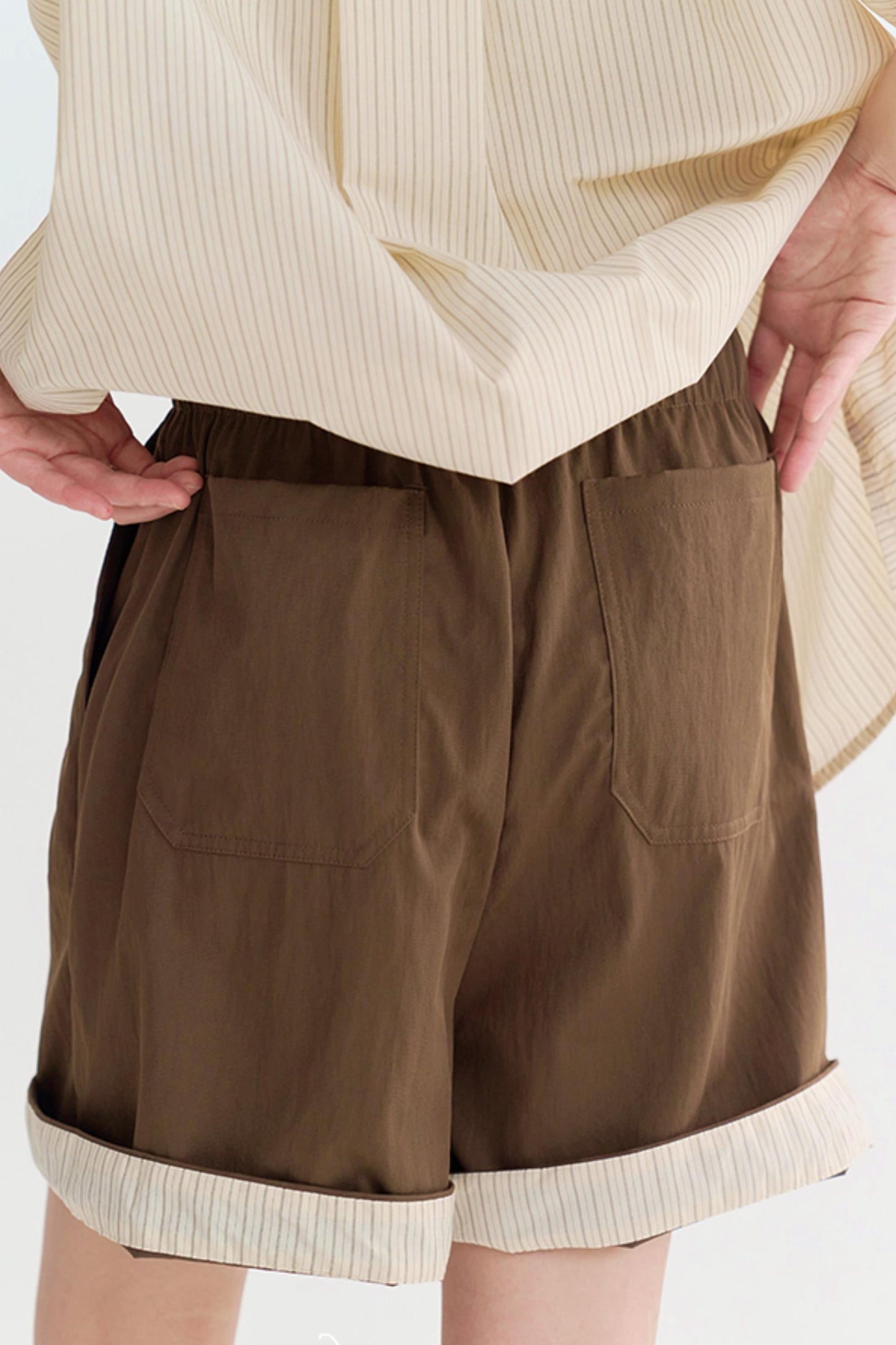 ハイウエストカラーブロックハーフパンツ