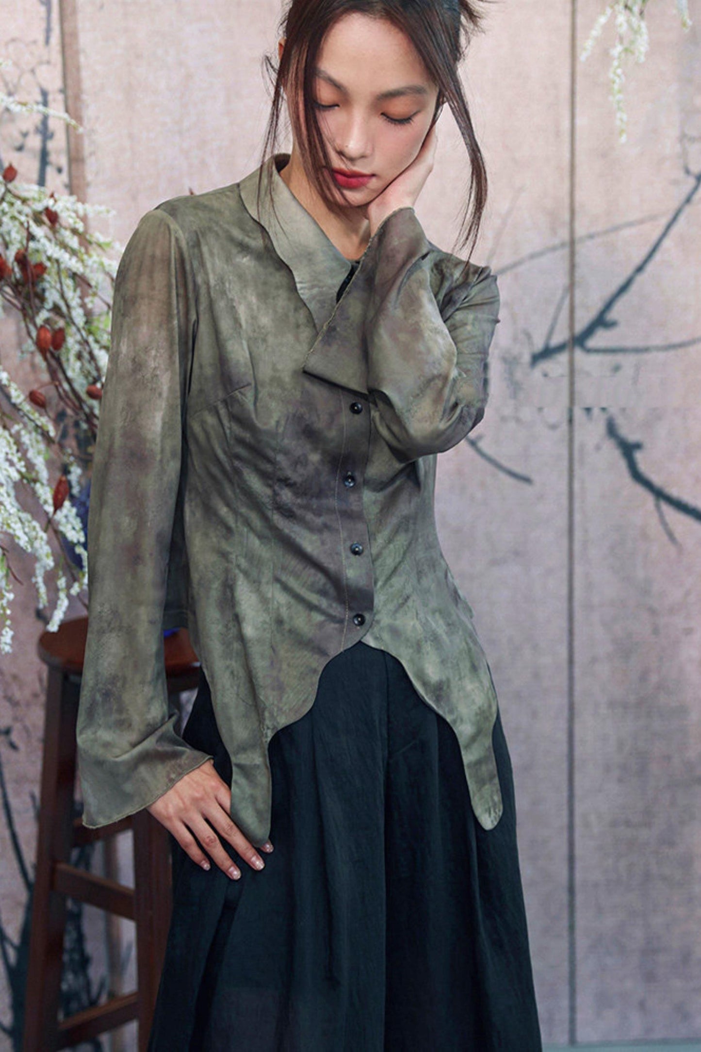 Vintage Green Chinese-Style Blouse