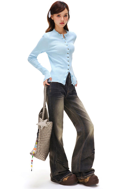 Love Star Button Slim Cardigan