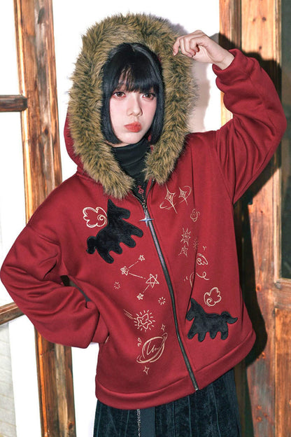 グラフィティファーカラーフーデッドフリースジャケット