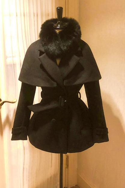Celebrity Fur Collar Cape Coat
