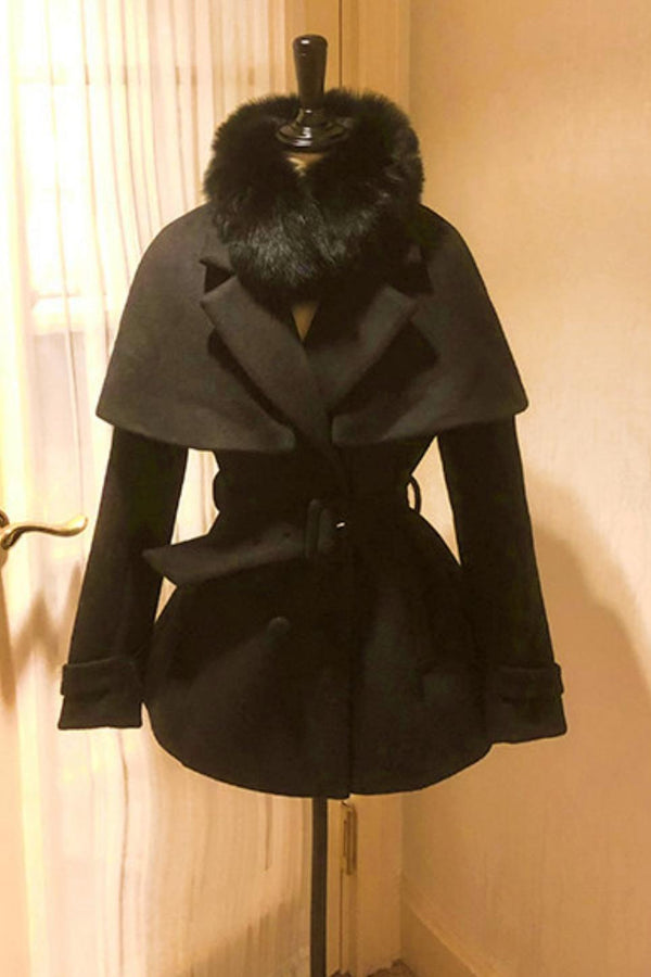 Celebrity Fur Collar Cape Coat