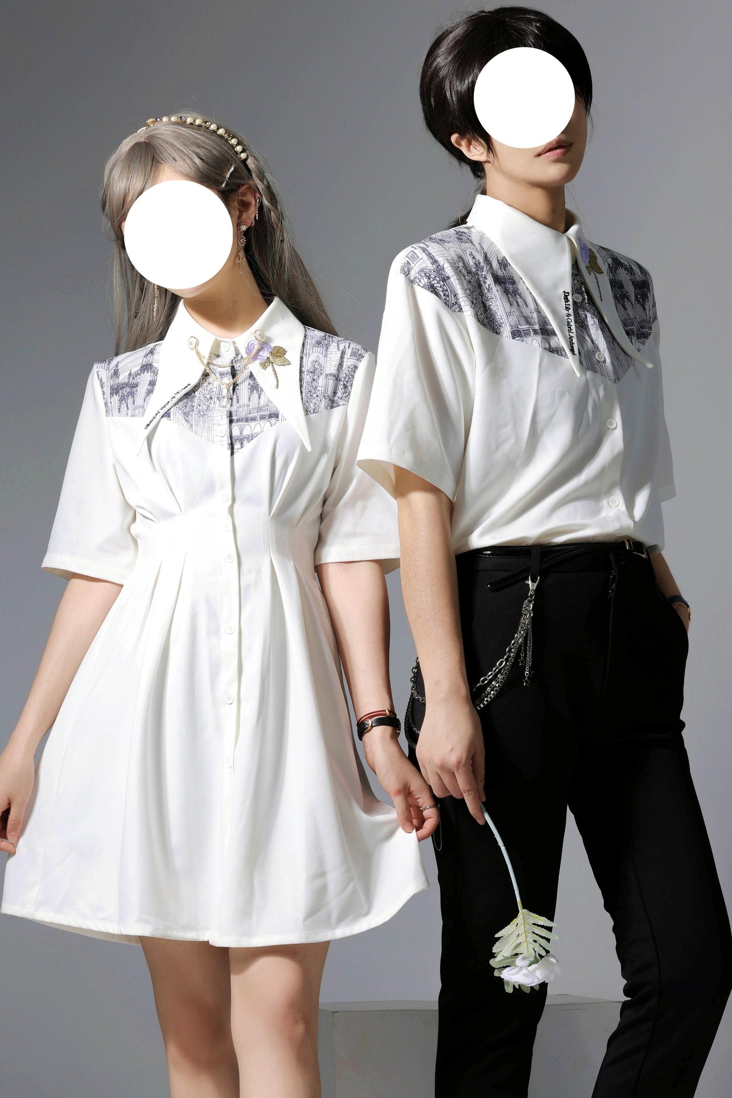 Gothic Arch Print Big Collar Design Shirt