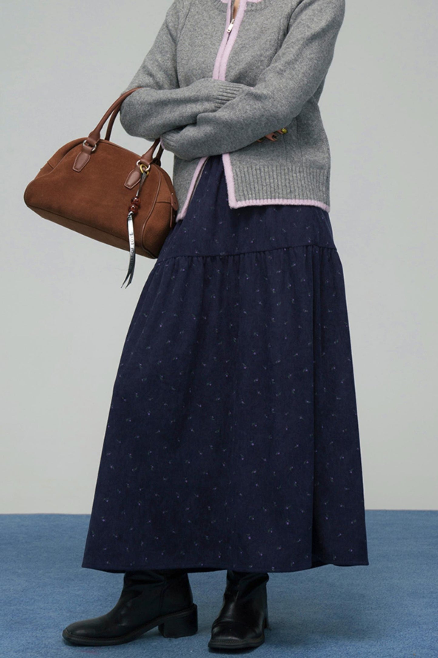 コーデュロイフローラルティアードスカート