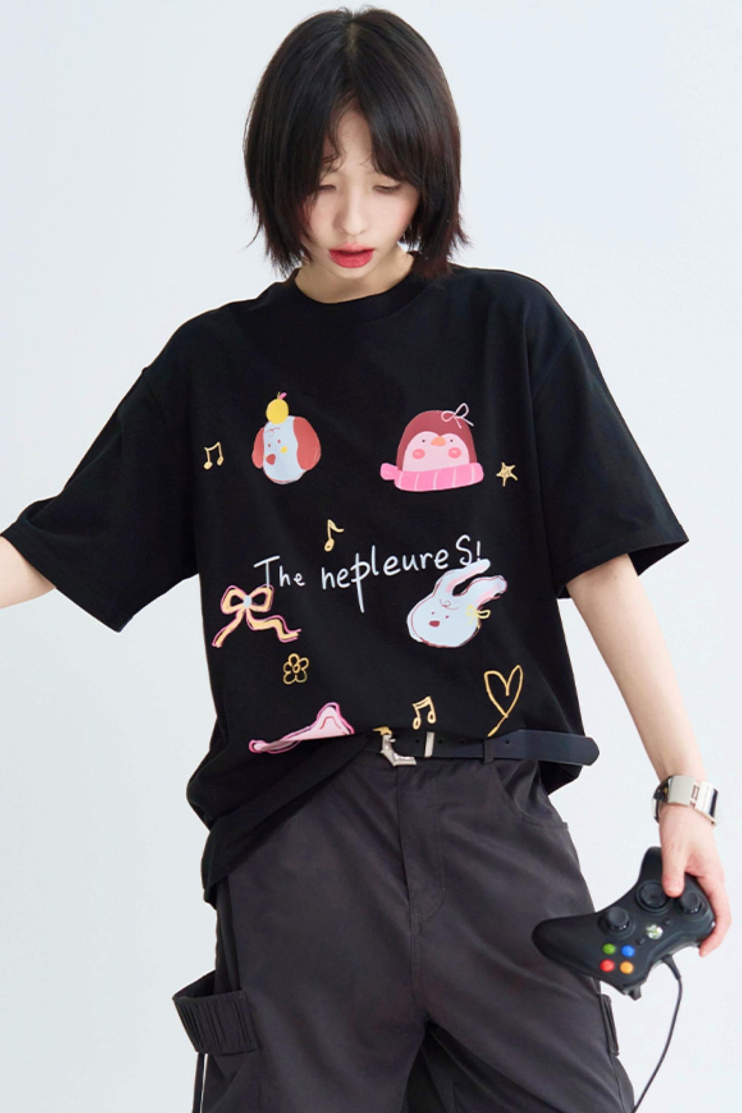 Casual Cartoon Illustrated Tee Shirt