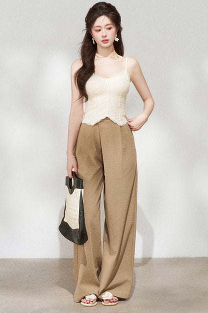 High Waisted Khaki Wide Leg Pants