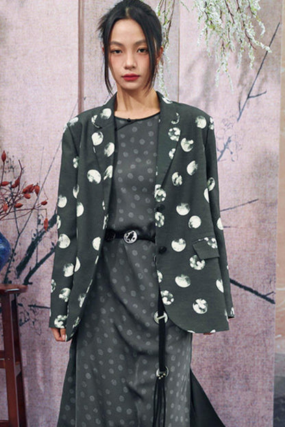 Polka Dot Shoulder Padded Blazer