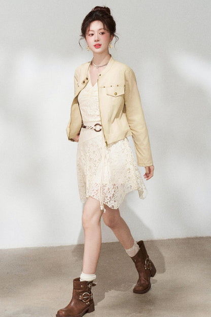 Khaki Denim Cropped Jacket