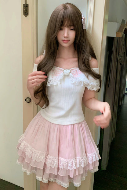 オフショルリボンドールトップス+スカート