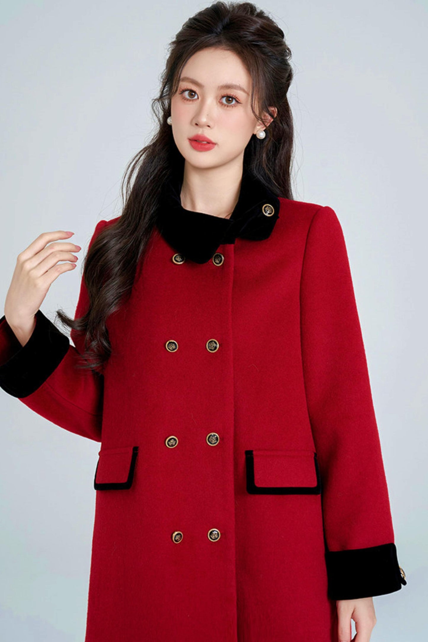Red Retro Double-Breasted Coat
