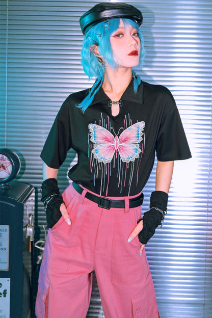 Cyber Butterfly Embroidered Top
