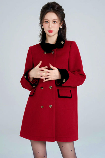 Red Retro Double-Breasted Coat