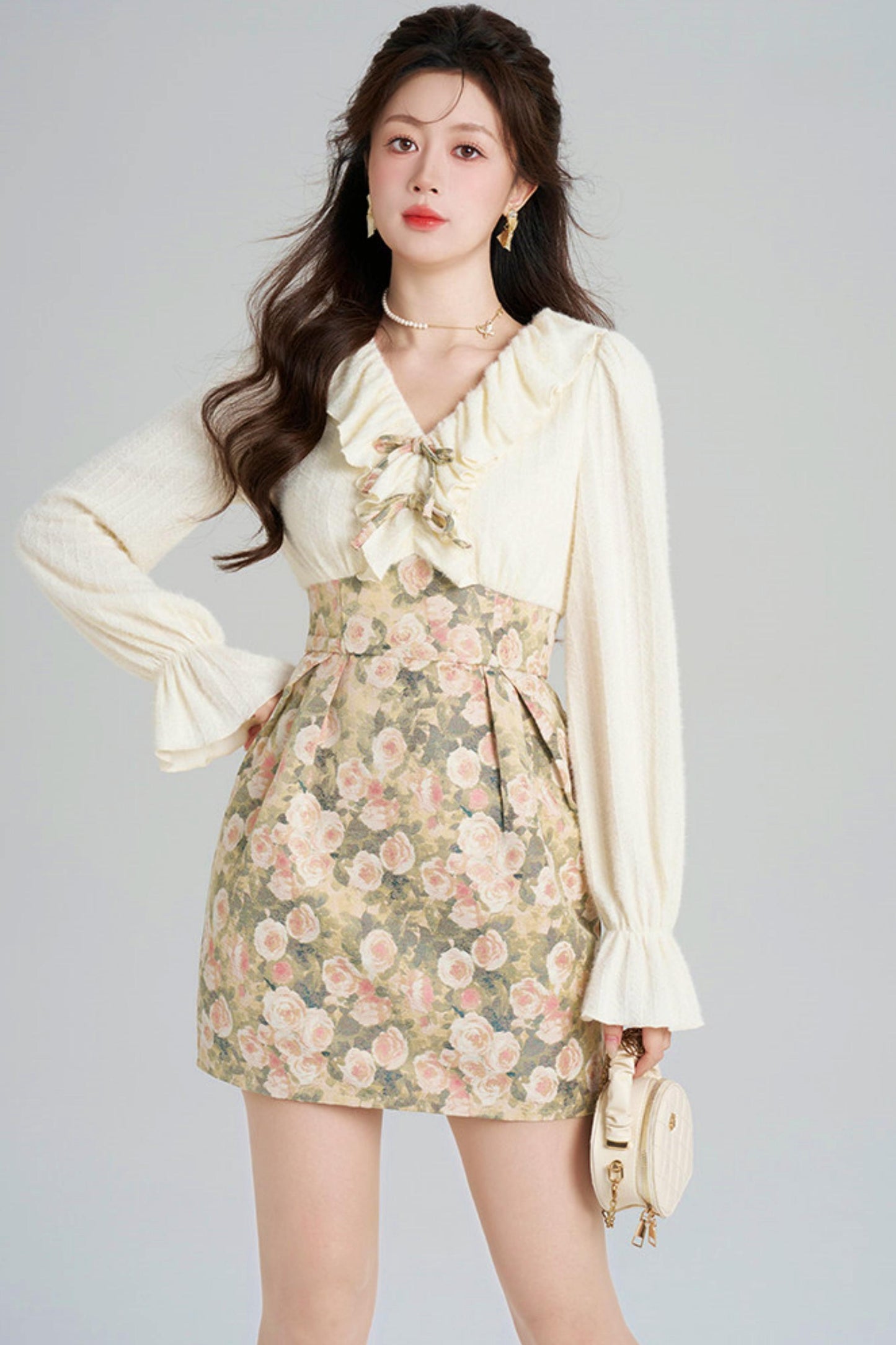 Ruffled Jacquard Floral Dress
