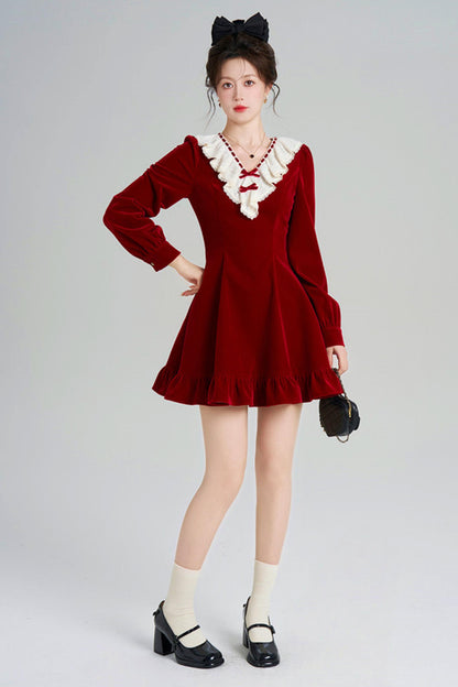 Red Velvet Lace Dress