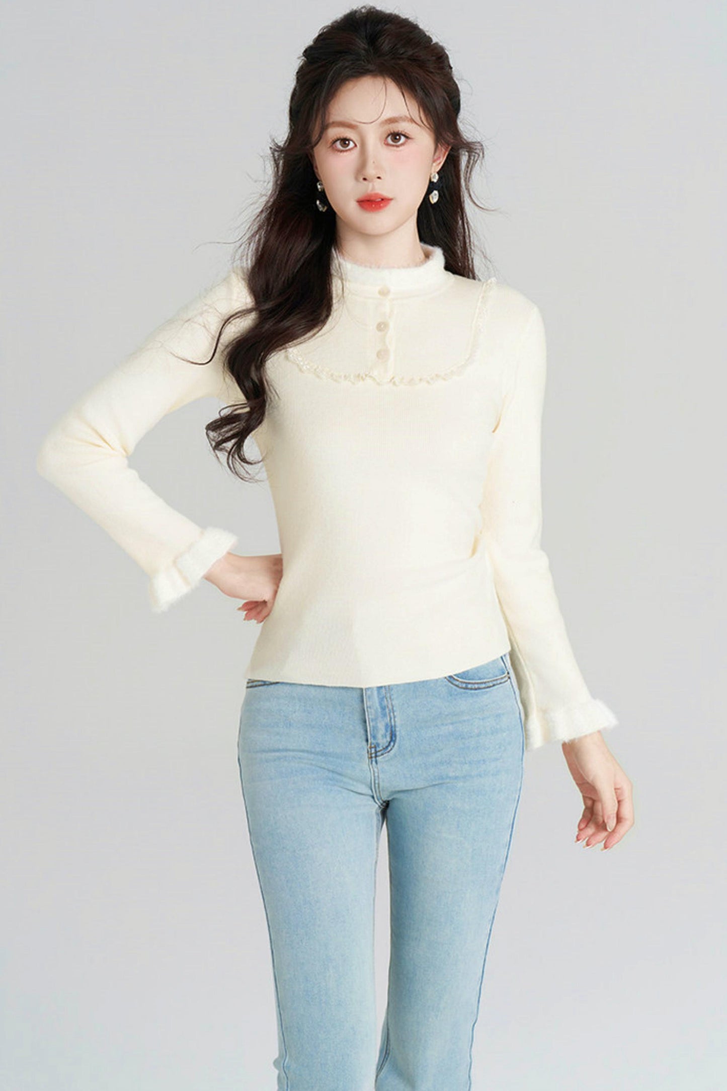 French Slim Stand Collar Top