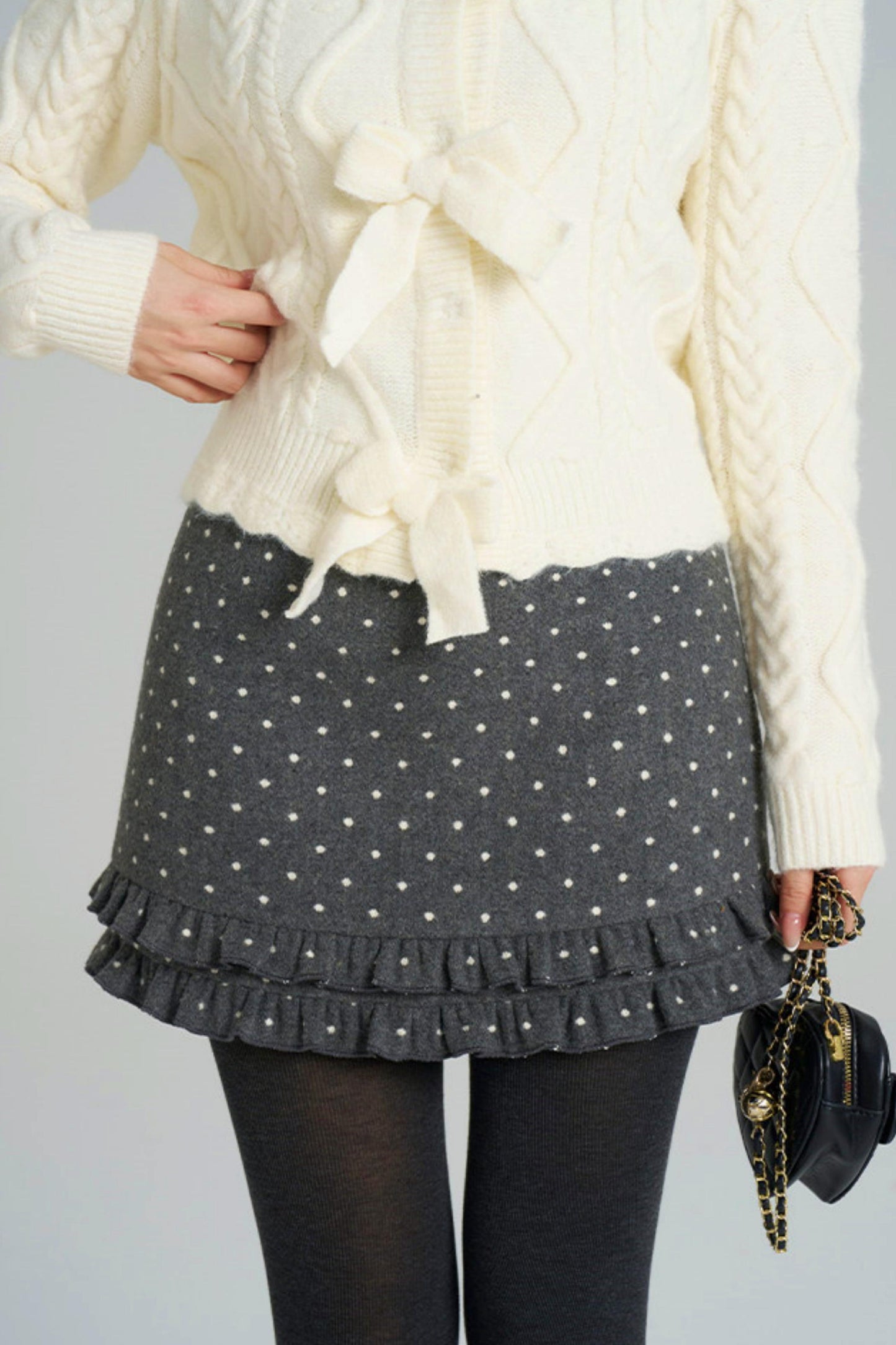 リボンケーブルニットカーディガン