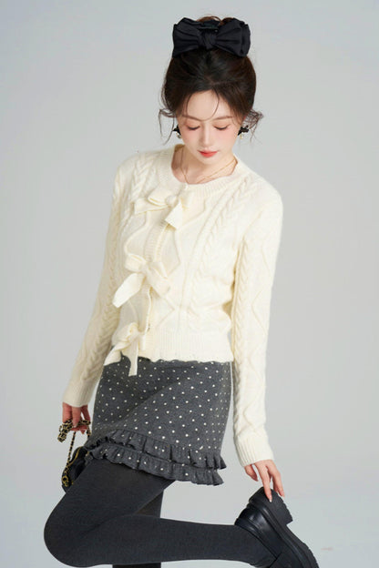 リボンケーブルニットカーディガン