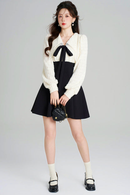 French Plush Patchwork Dress