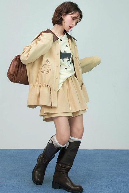 ウィートベージュエンブロイダージャケットセットアップ