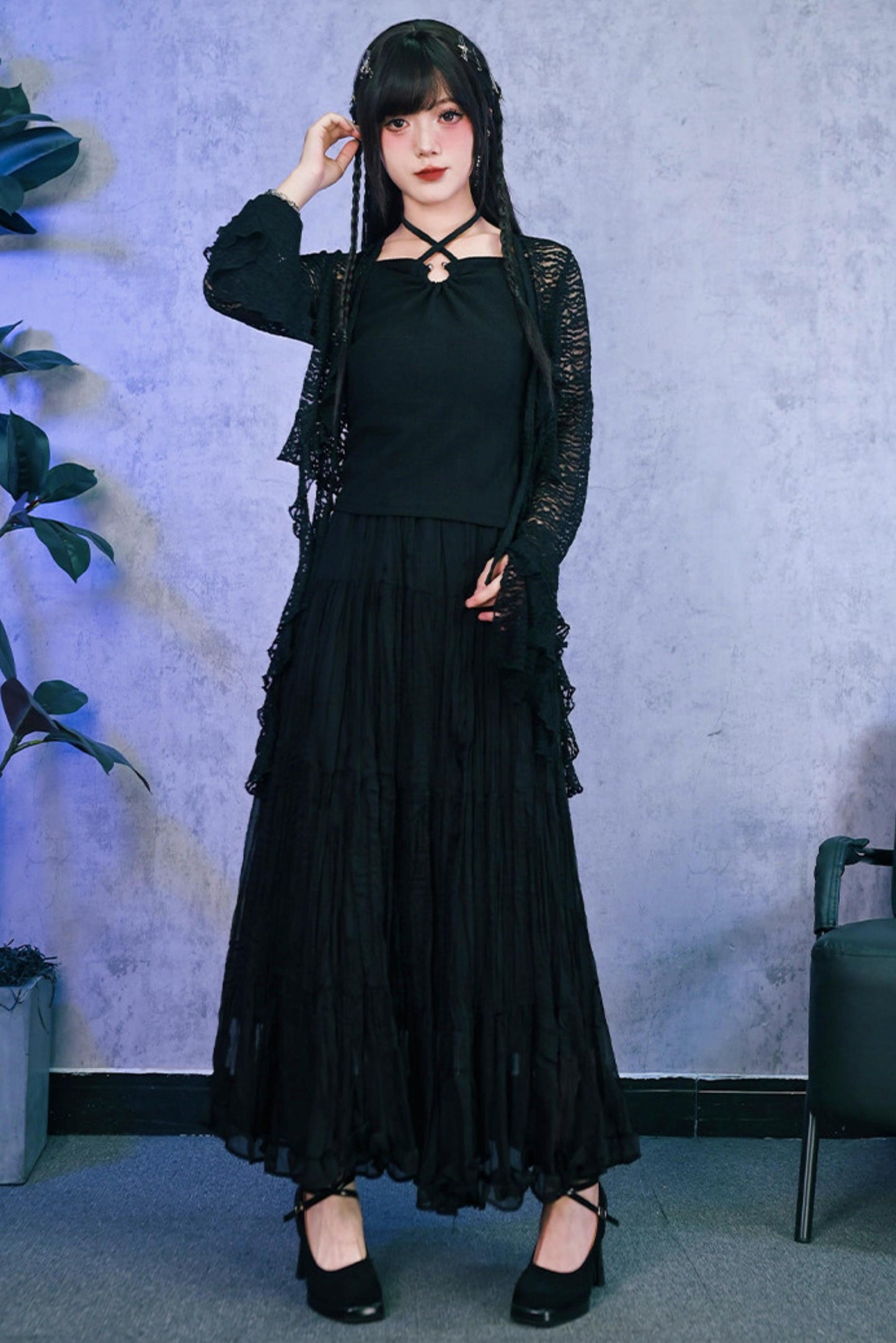 Gothic Chiffon Long Skirt