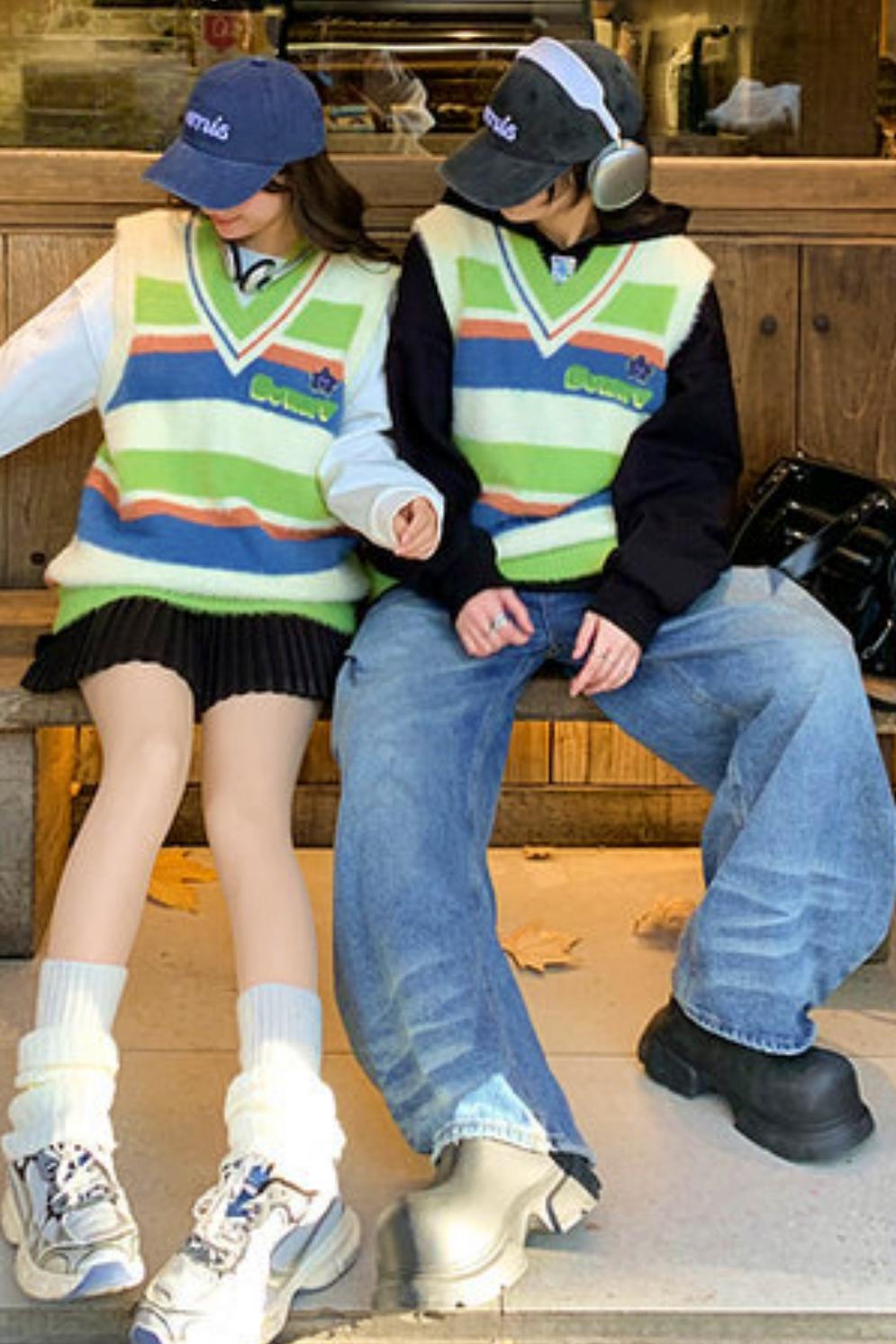 カラーブロックボーダーニットベスト