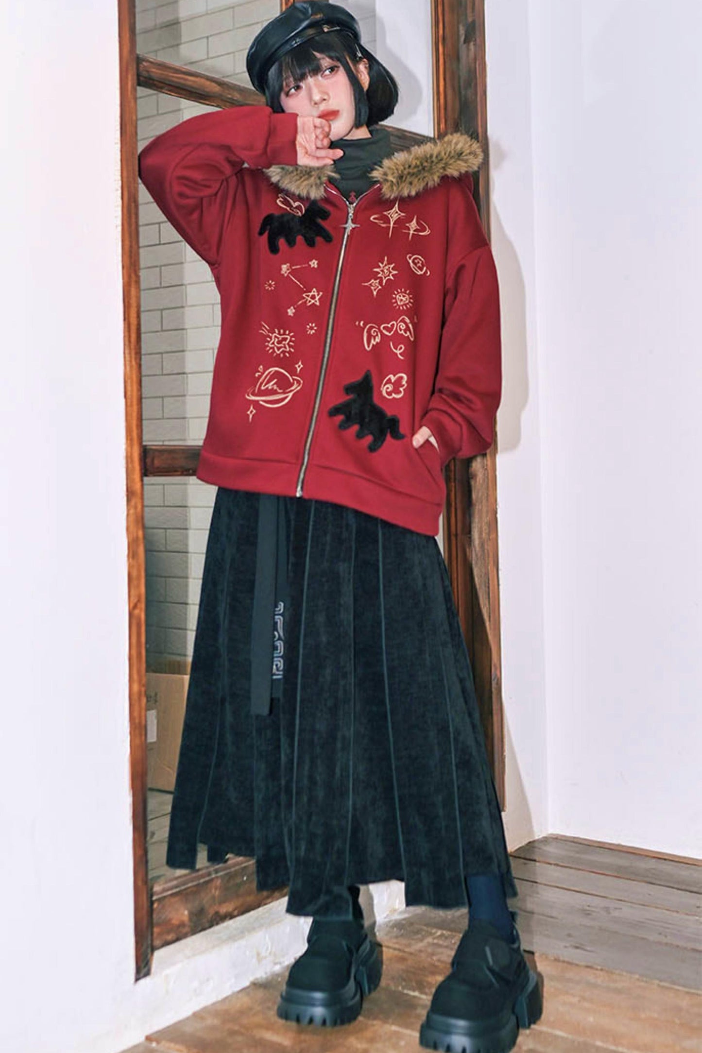 グラフィティファーカラーフーデッドフリースジャケット