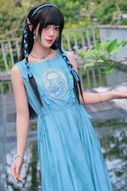 细语海洋印花连衣裙