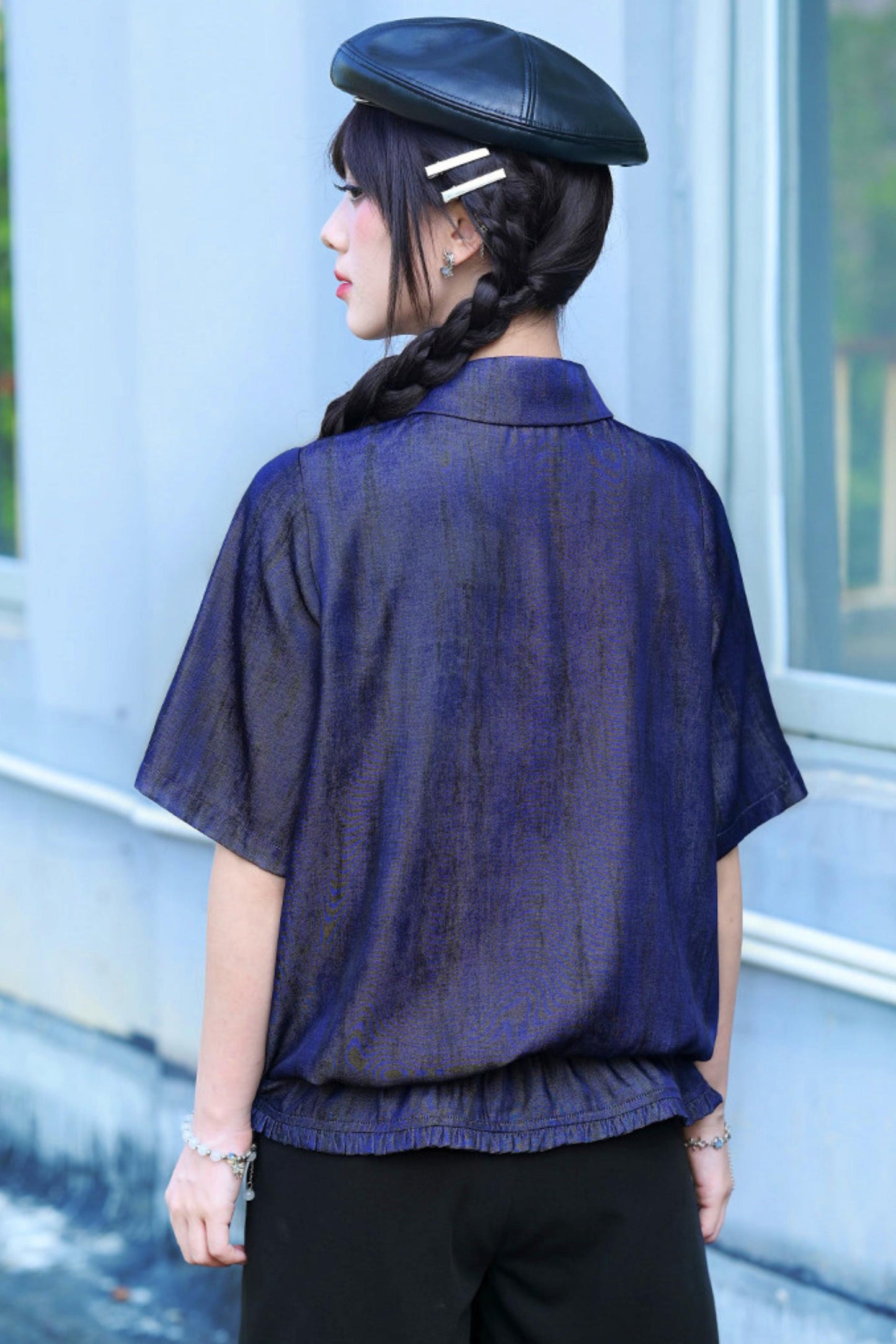 Night Blue Embroidered Subculture Shirt