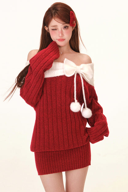 スノーボールベルベットオフショルダードレス