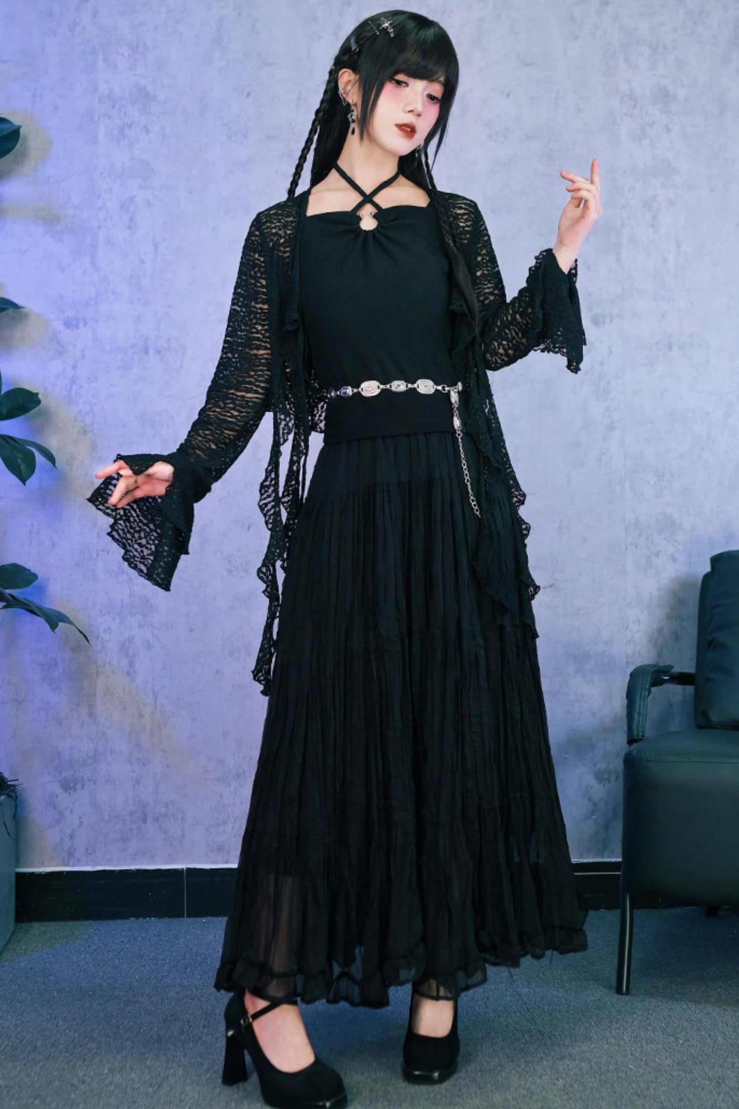 Gothic Chiffon Long Skirt