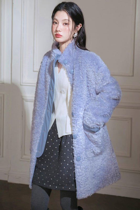 Matte Fleece Stand Collar Coat