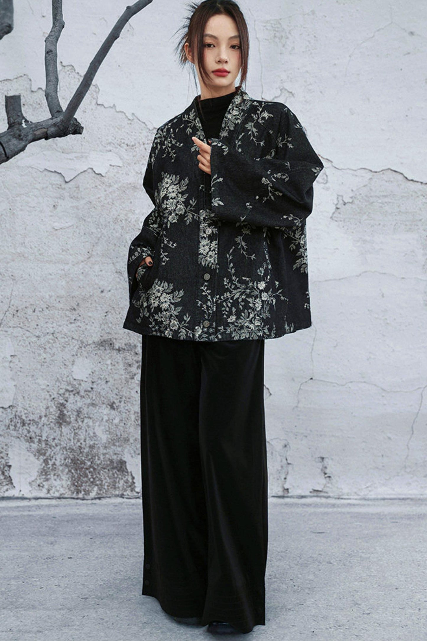 Chinese Denim Jacquard Cardigan