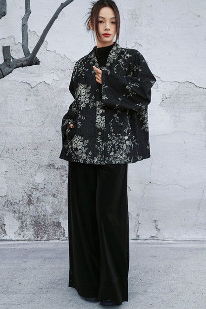 Chinese Denim Jacquard Cardigan