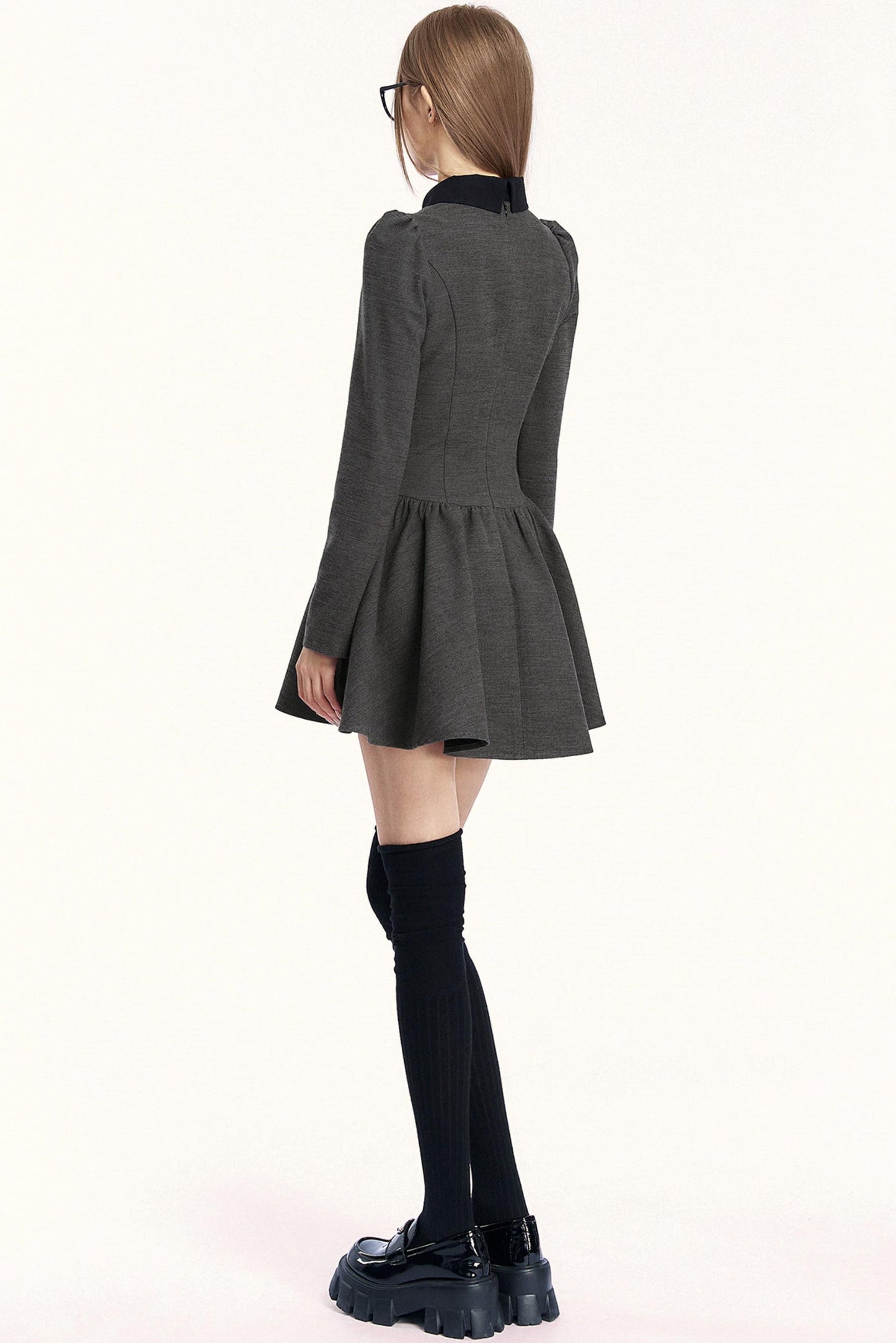 レトロガーリーカラーブロッキングドレス