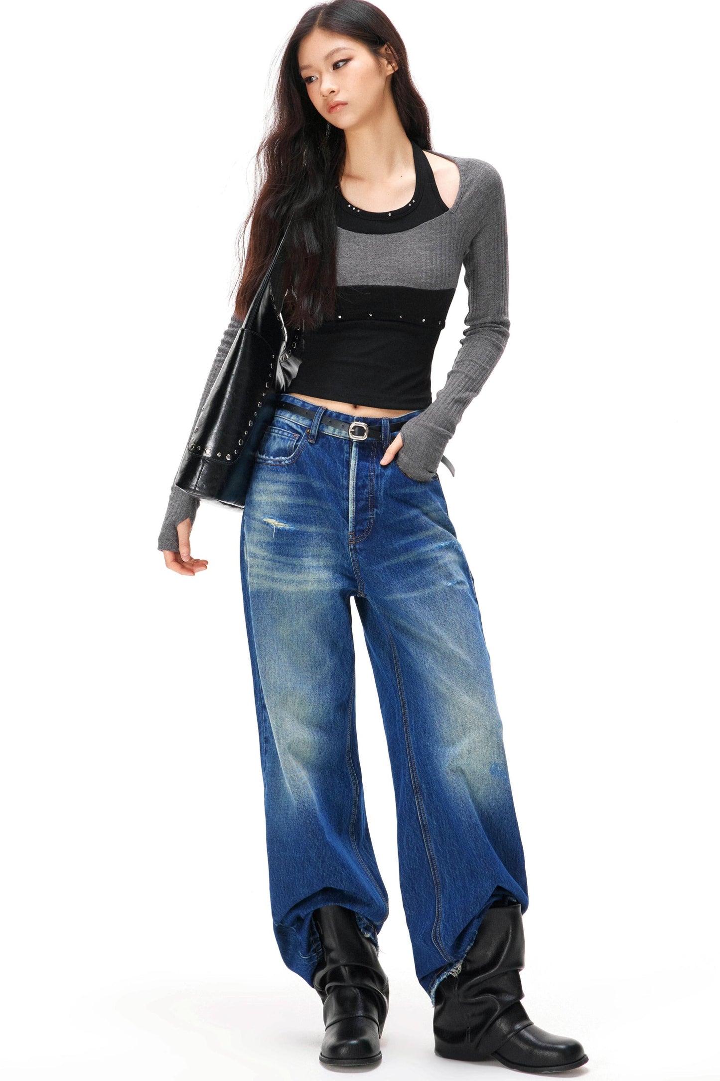 ディストレストウォッシュドデニムパンツ