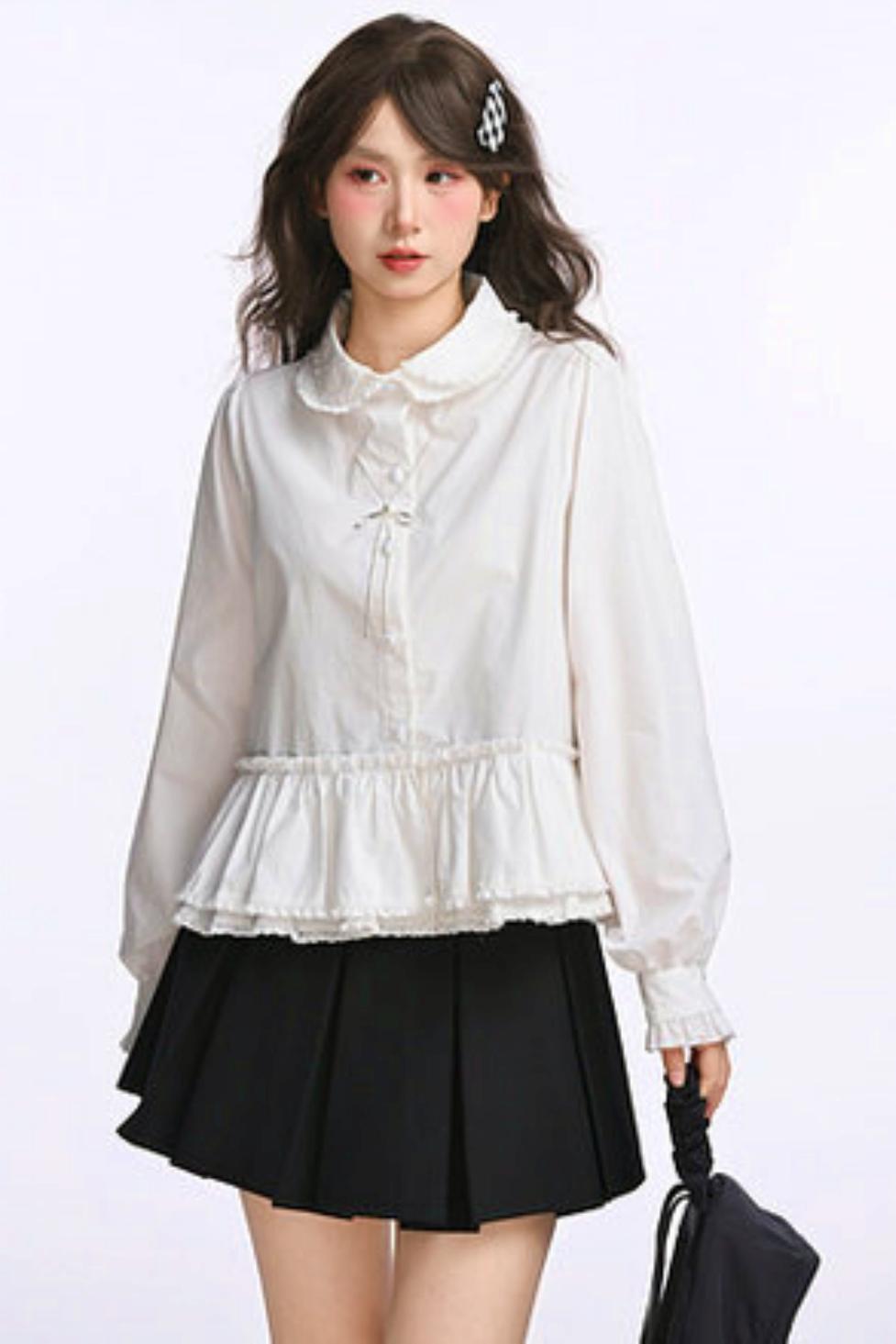 Double Layer Lace Doll Collar Blouse