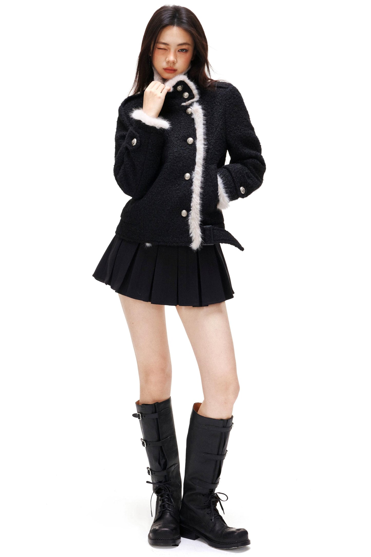 スタンドカラーモードコート