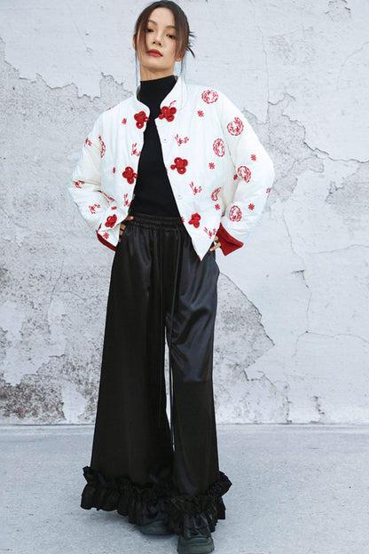 Embroidered Color Blocking Quilted Jacket