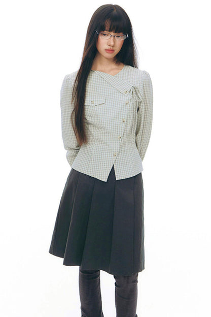 プリーティッドエーラインミディスカート