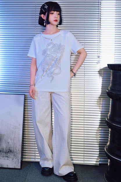 ダークスネークリリーチェーングラフィックTシャツ