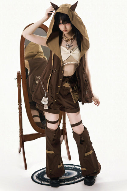 Hauts Lolita Cyberpunk + Shorts + Vêtement d'extérieur + Accessoires pour jambes + Sac banane