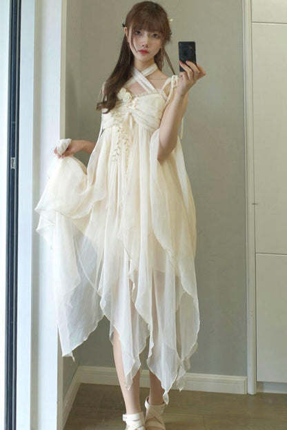 Robe lolita de fée d’un blanc pur (avec châle)