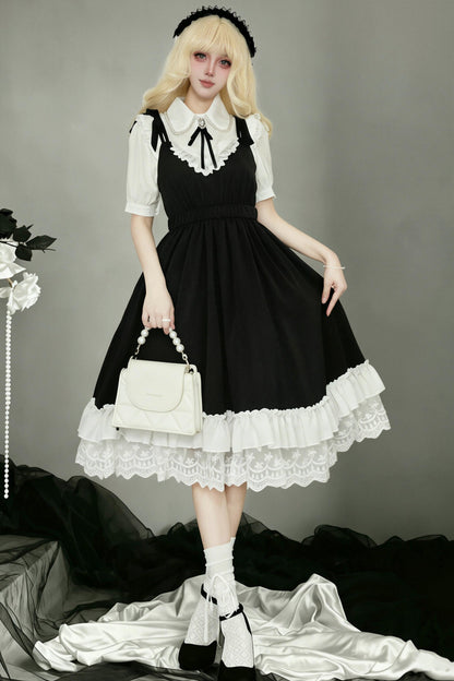 Monochromer Doll-Lolita-Jumperrock + Hemd mit Fliege