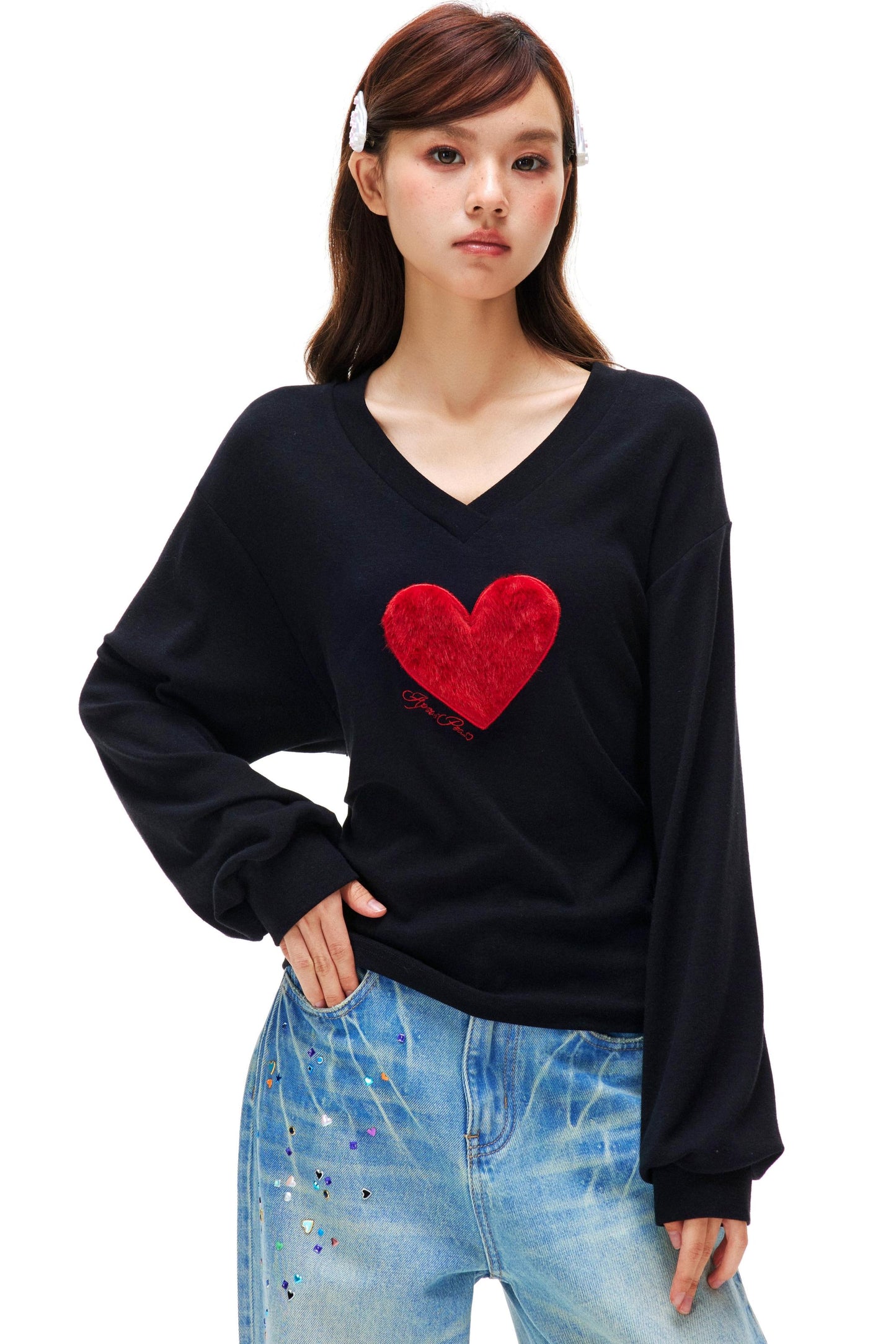 Love Heart V Neck Top