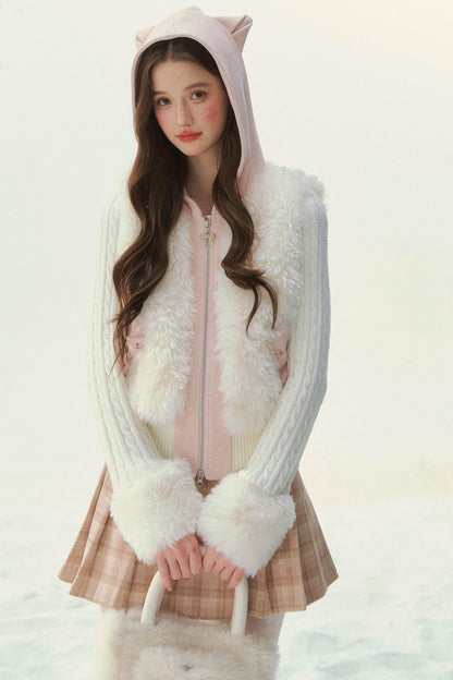 Cat Ear Fur Knit Jacket