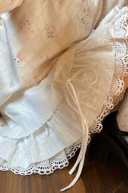 Cotton Lace Tiered Skirt