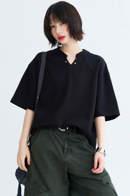 Solid Buoy Neck Loose Casual Tops
