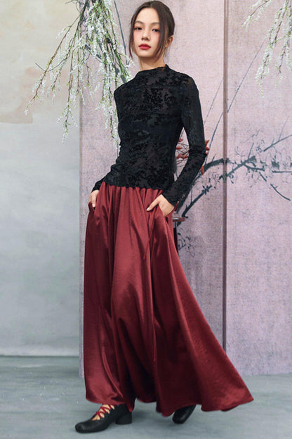 Schwarzes florales transparentes Rüschen-Oberteil im dunklen Mode-Stil