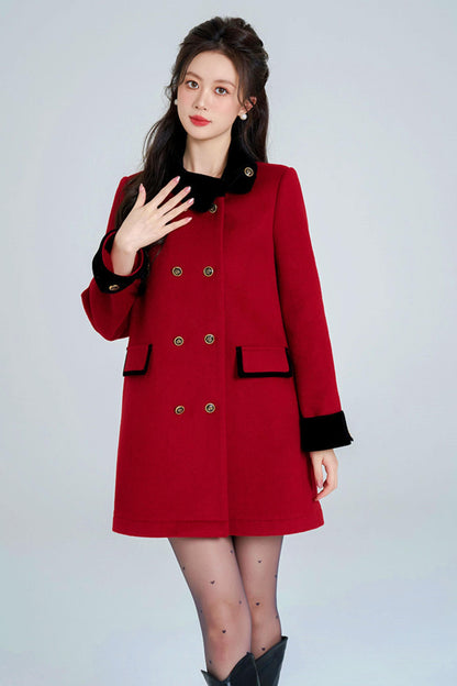 Red Retro Double-Breasted Coat