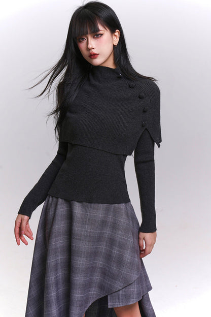 アトモスフェリックケープデザインニットトップ